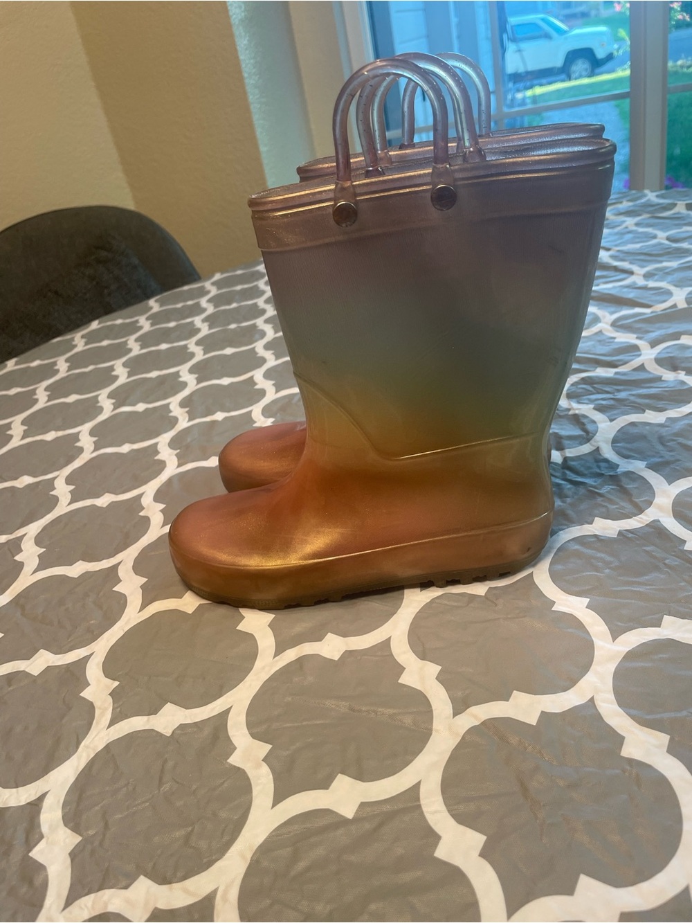 Girls sz12 Kids Metallic Rainbow ombré Rain Boots girlhood core waterproof